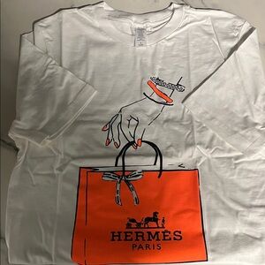 Paris White Short Sleeve Tee with Orange Graphic